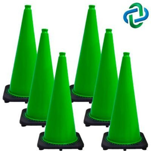 Gec Mr. Chain Traffic Cones, 28inH, 14in x 14in Base, 7 lbs, PVC, Green , 6/Pack 97504-6